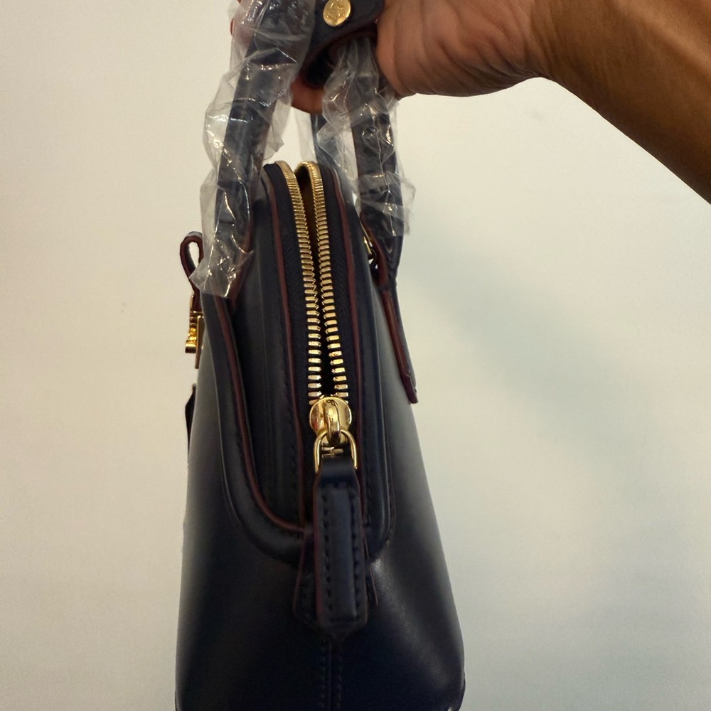 MCM Navy Blue Crossbody Dome Satchel with Gold Hardware - Picture 2 of 7